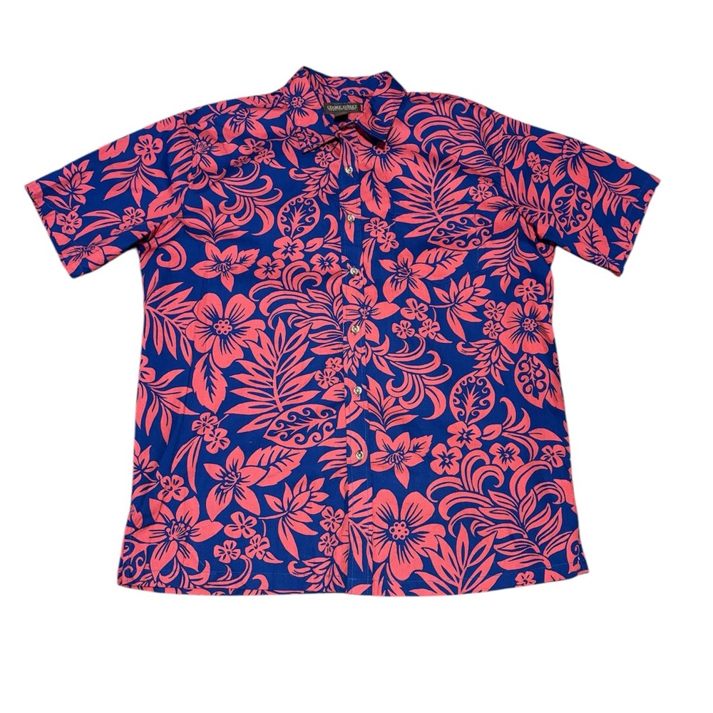 Cooke Street Hawaiian Islands Hawaiian Floral Men's Shirt - Blue and Pink XL